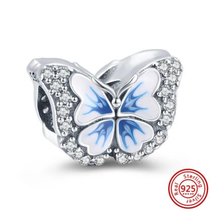 Silver Butterfly Blue Inner Wings Charm