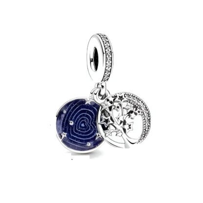 Heart Deep Blue Space Silver Tree of Life Charm