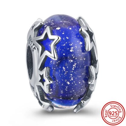 Dark Blue Space Silver Stars Charm