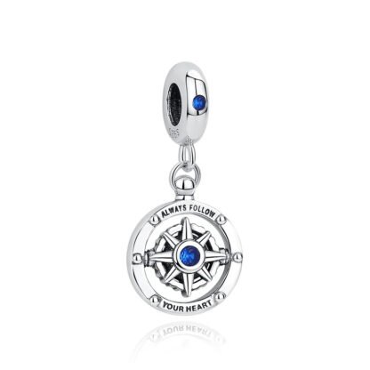 Silver Compass Rose Blue Gem Charm