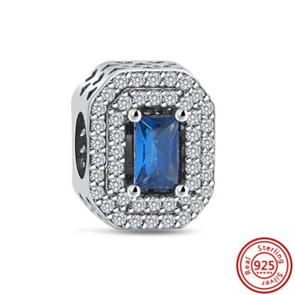 Silver Geometric Rectangular Blue Gem Charm