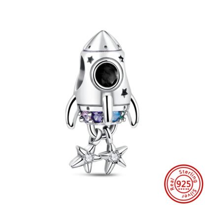 Silver Space Rocker 2 Stars Hanging Charm