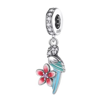 Tropical Blue Parrot Pink Flower Charm