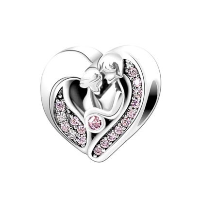 Silver Heart Intimate Couple Pink Gems Charm