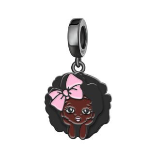 Pretty Black Girl Pink Bow Charm