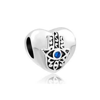 Silver Heart Hamsa Hand Blue Eye Charm