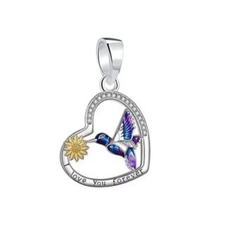 Silver Heart Blue Hummingbird Daisy Love Forever Charm