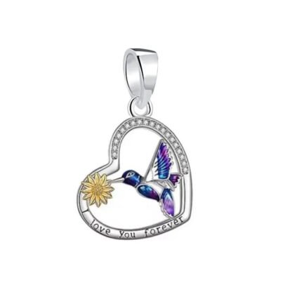 Silver Heart Blue Hummingbird Daisy Love Forever Charm