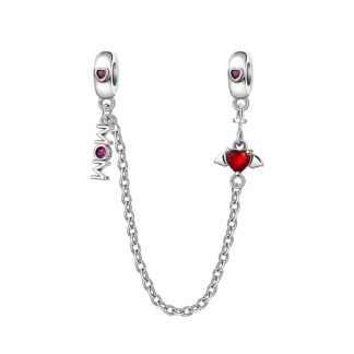Mom Red Heart with Wing Chain Charm