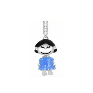 Little Girl Black Hair Blue Dress Charm