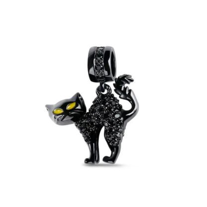 Scary Sparkly Black Cat Charm