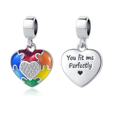 Rainbow Heart Puzzle Pieces Charm