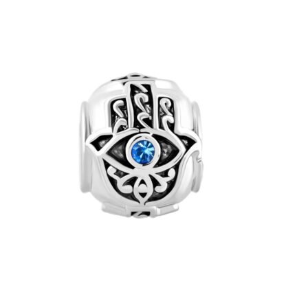 Silve Small Black Hamsa Hand Blue Gem Charm