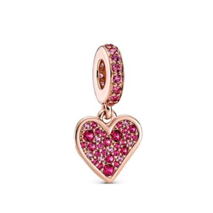 Gold Rose Heart Full of Pink Magenta Gems Charm