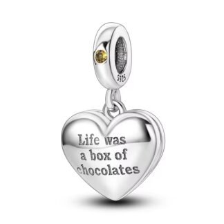 Silver Heart "Life was a box of chocolates" Charm