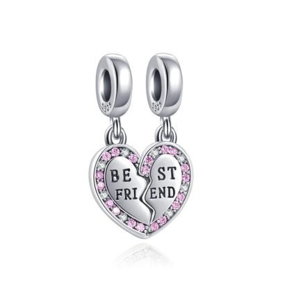 Cracking Broken Heart Best Friend Pink Gems Charm