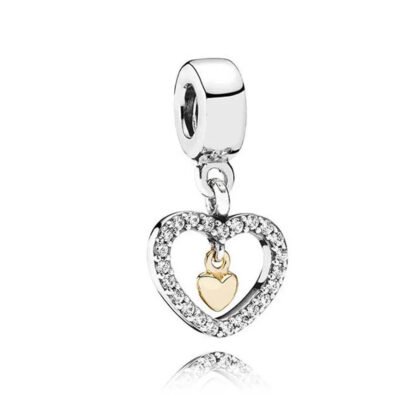Sparkly Heart Frame Small Golden Heart Charm