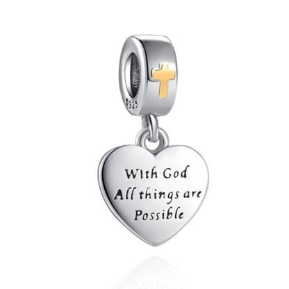 Simple Silver Heart God Motivational Message Charm