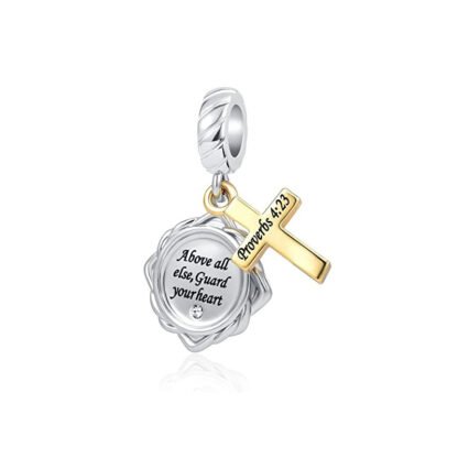 Religious Cross and Message Proverbs 4:23 Charm
