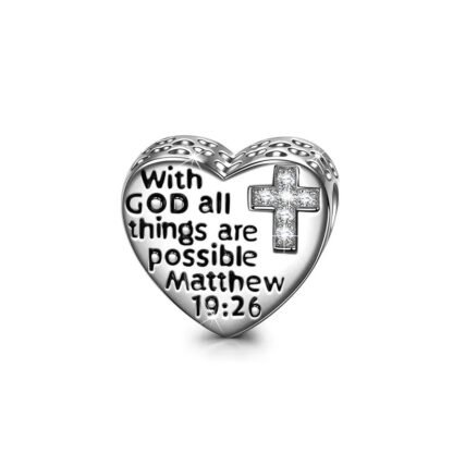 Simple Silver Heart God Matthew 19:26 Charm