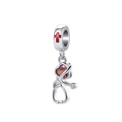 Health Stethoscope Orange Heart Gem Charm