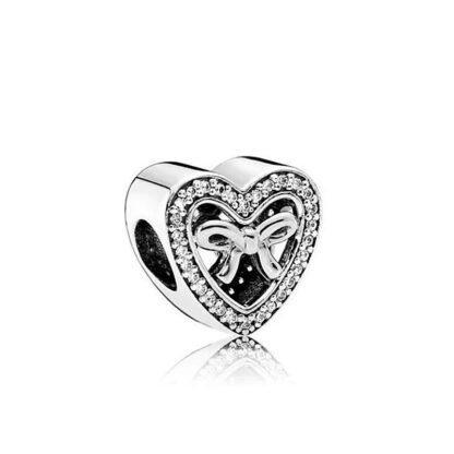 Silver Bow Elegant Heart Charm