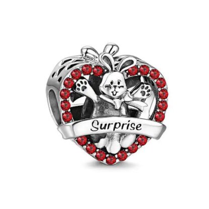 Surprise Rabbit Bunny Red Gems Heart Charm