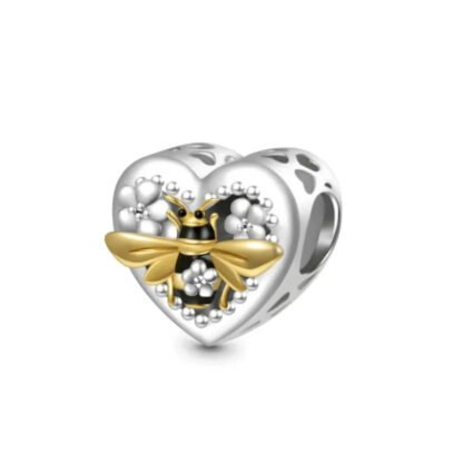 Golden Honeybee Flower Field Heart Charm