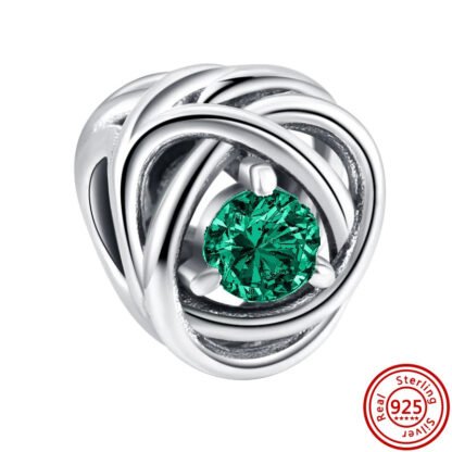 Silver Geometric Nest Emerald Green Gem Charm