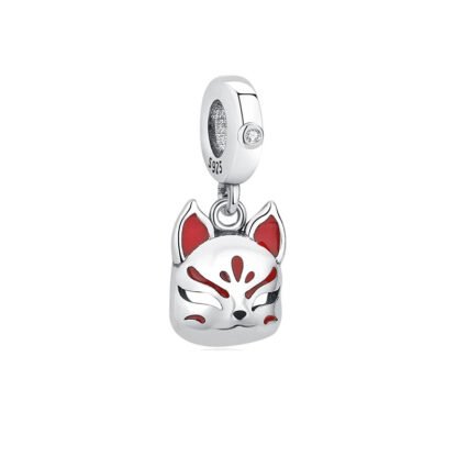 Silver Red Japanese Fox Mask Charm