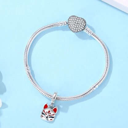 Silver Red Japanese Fox Mask Charm - Image 2