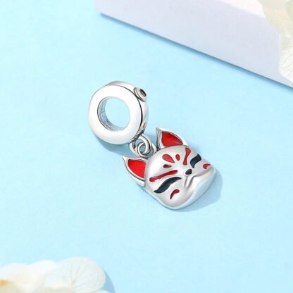 Silver Red Japanese Fox Mask Charm - Image 3