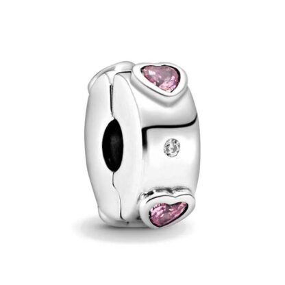 Silver Sparse Pink Heart Gems Charm