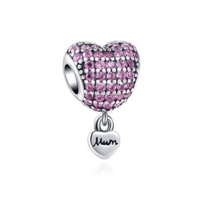 Pink Gems on Heart Mum Charm