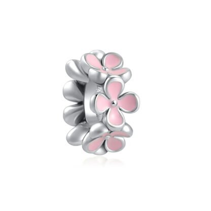 Silver Futuristic Pink Flower Charm
