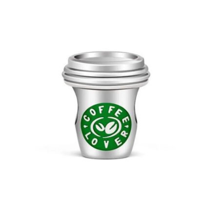 Silver Modern Coffee Cup Lover Green Label Charm