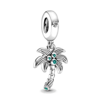 Silver Palm Tree Green Gems Charm