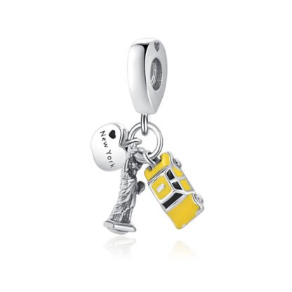 New York Icons Yellow Cab Apple Silver Liberty Statue Charm