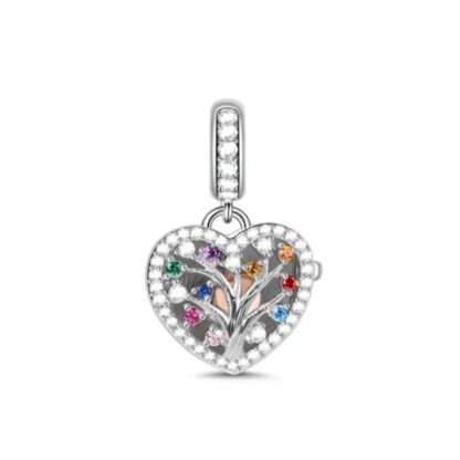 Rainbow Gems Tree Silver Heart Cage Charm