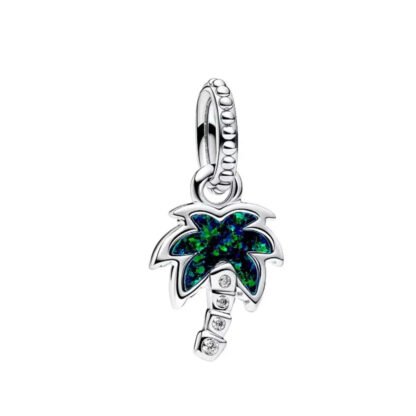 Silver Green Leaves Palm Tree Charm