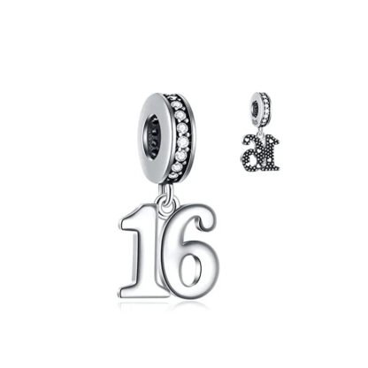 Silver Number 16 Milestone Charm