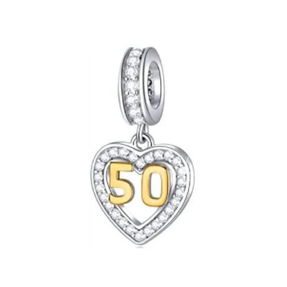 Silver Heart Golden Number 50 Milestone Charm