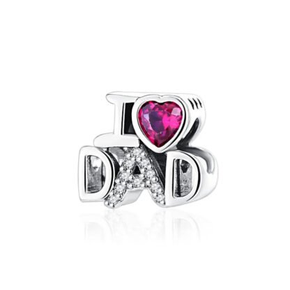 I Love Dad Magenta Heart Gem Charm