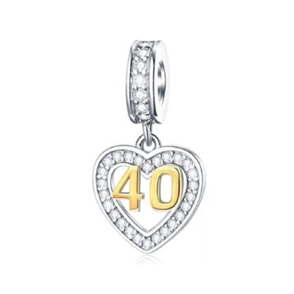 Silver Heart Golden Number 40 Milestone Charm