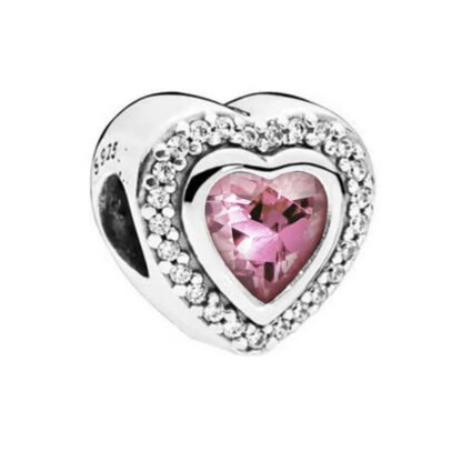 Silver Heart Pink Heart Gem Charm