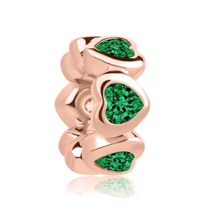 Rose Gold Hearts Link Green Charm