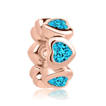 Rose Gold Hearts Link Light Blue Charm