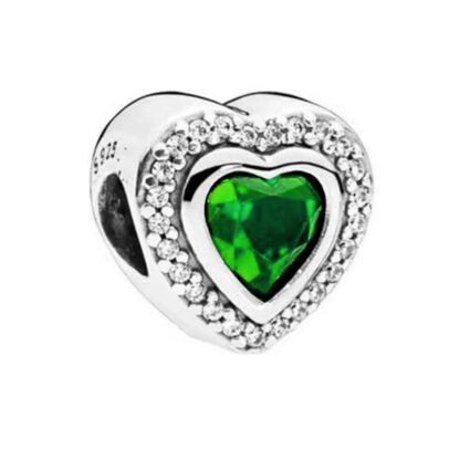 Silver Heart Green Heart Gem Charm