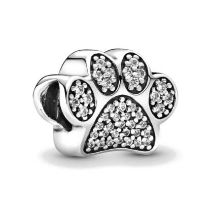 Silver White Animal Pet Paw Print Charm