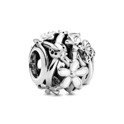 Silver Garden Bed Flower and Ladybug Charm
